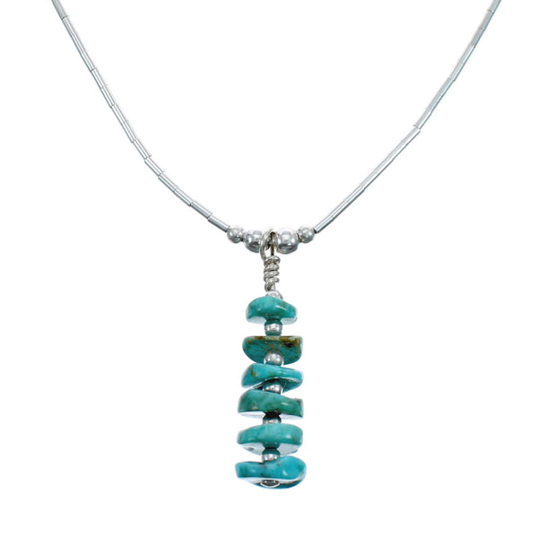 Liquid Sterling Silver Native American Turquoise Bead Necklace JX126751